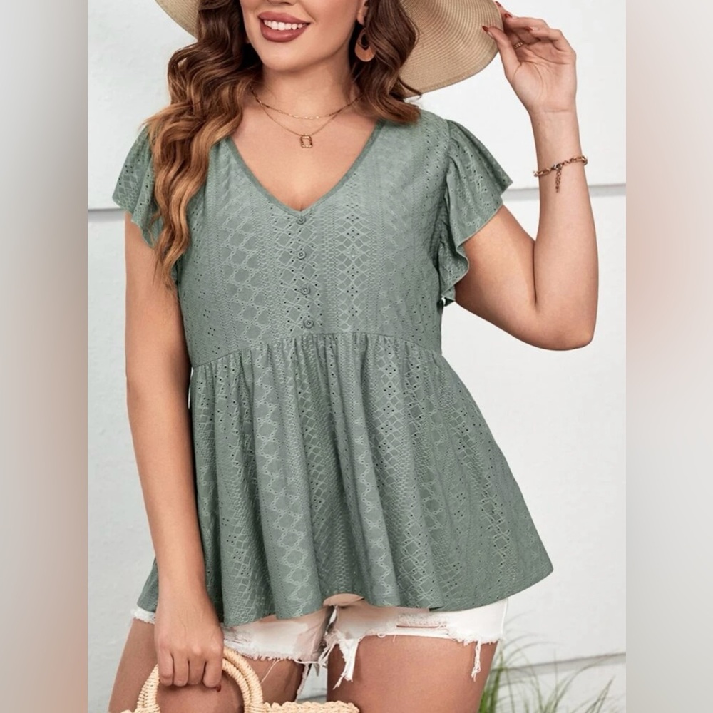 Emery Rose by SHEIN Babydoll Eyelet Top - 4X